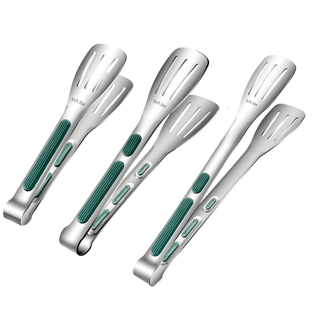 3Pcs 304 Stainless Steel Food Steak Salad and Barbecue Tongs