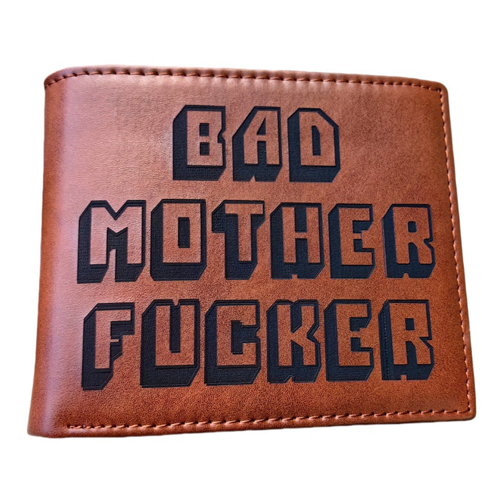 Brown Engraved Men's PU Leather Wallet with 8 Card Slots