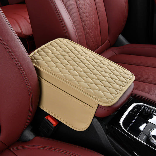 PU Leather Car Center Console Cover with 2 Storage Pocket Car Arm Rest Cover Car Interior Accessories Beige