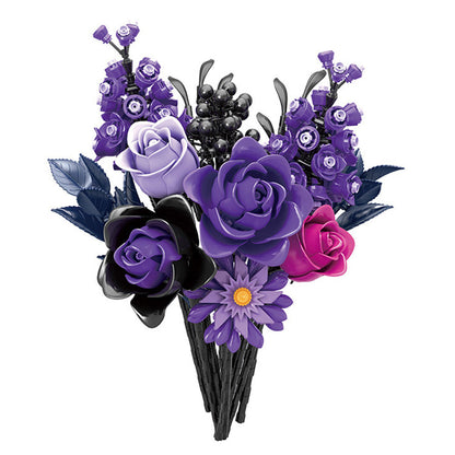 822PCS Purple Rose Bouquet Building Blocks DIY Assembly Set Birthday Gift