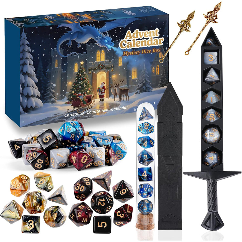 24-Piece Dice Advent Calendar Set Christmas Countdown with Polyhedral Dice for Teens and Adult