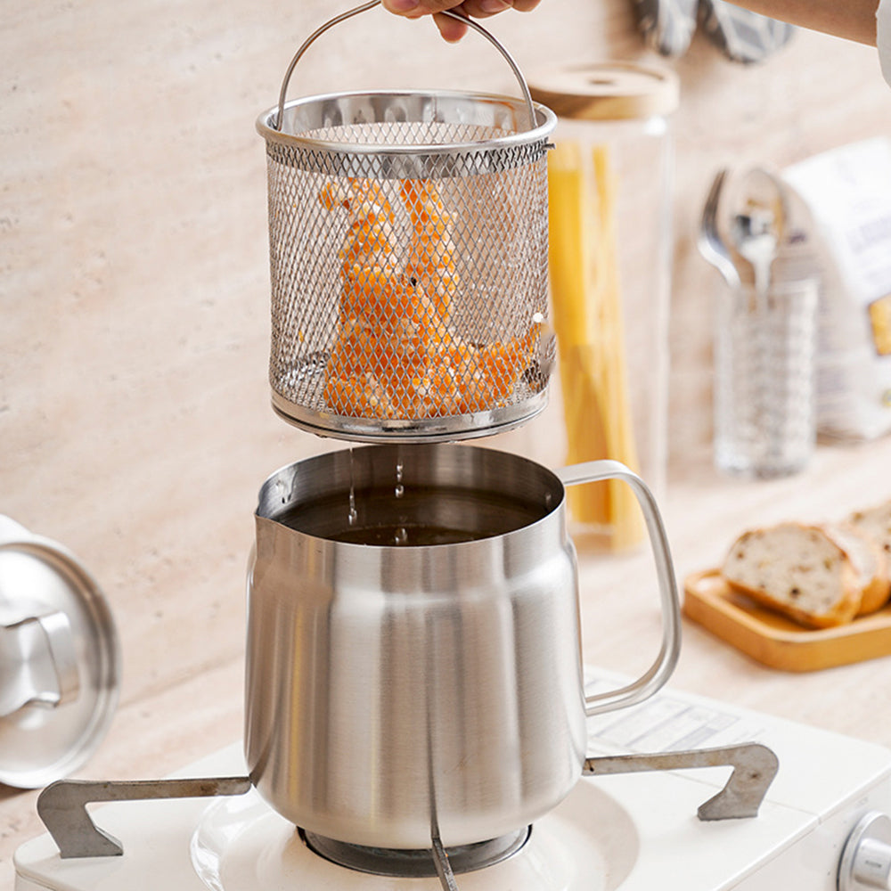 2L Stainless Steel Oil Filter Pot Versatile Oil Strainer Vessel Container Jug Storage Canwith Fryer Basket