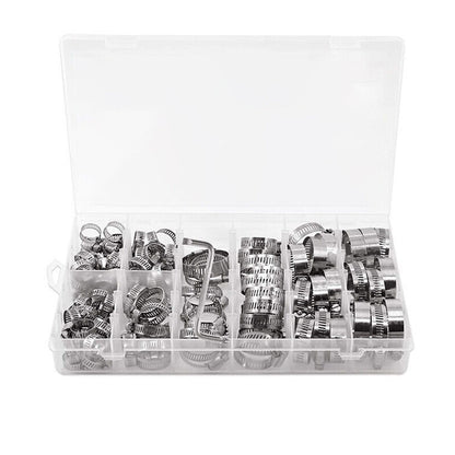 91PCS Stainless Steel Hose Clamps Clips Adjustable Range Worm Gear Pipe Clamp Kit