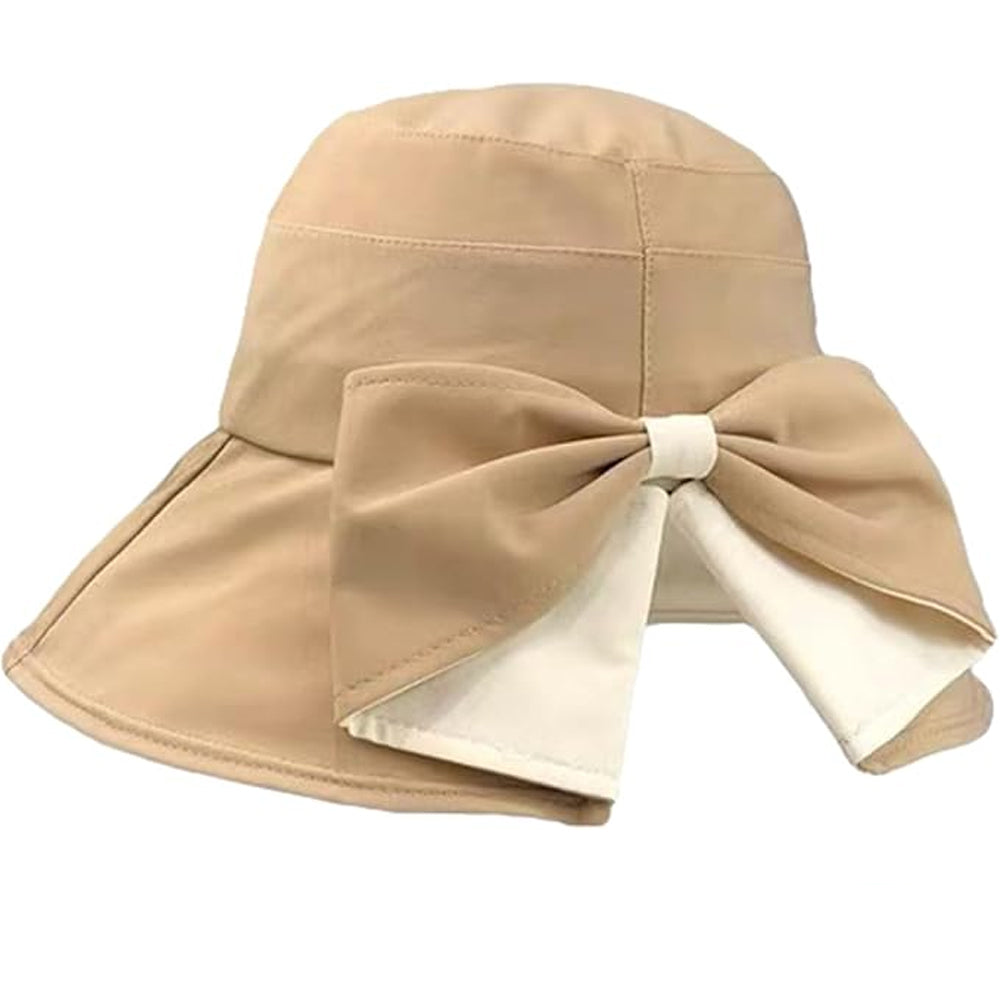 Wide Brim Bow Sun Hat Foldable Breathable Hat for Women - Khaki