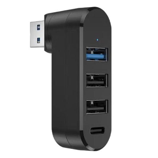 4-Port USB 3.0 Hub 180-Degree Rotating USB Splitter for Laptop Car Black