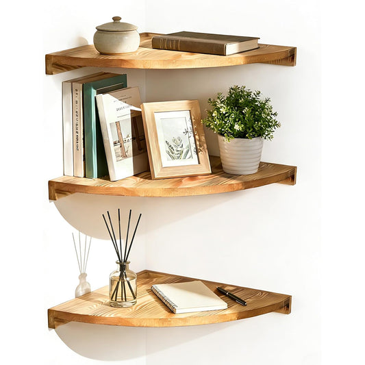 3-Tier Carbonized Wood Corner Shelf for Bathroom Living Room