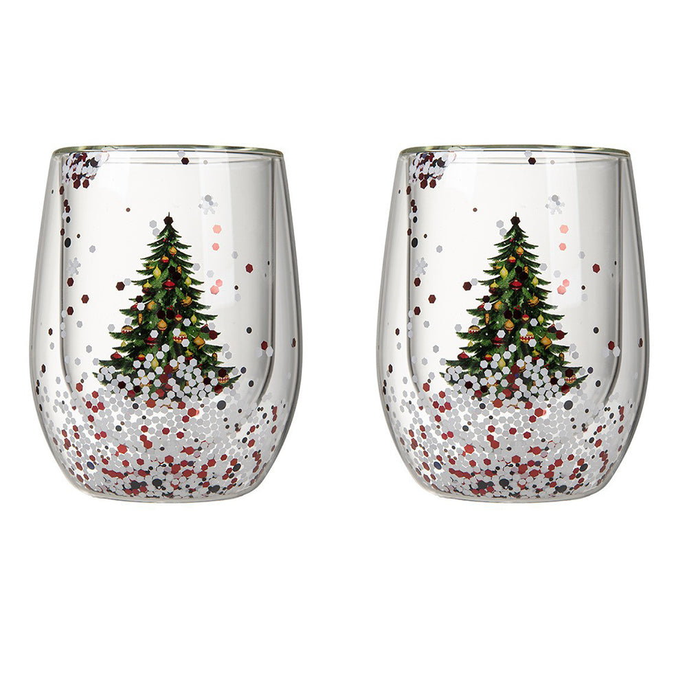 2Pcs 300ml Double Wall Christmas Tree Coffee Glass Cups