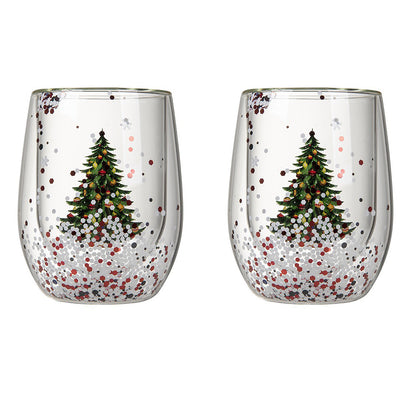 2Pcs 300ml Double Wall Christmas Tree Coffee Glass Cups