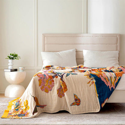 Boho Throw Blanket Soft Cotton Blanket with Double-Sided Printing and Vibrant Eclectic Patterns
