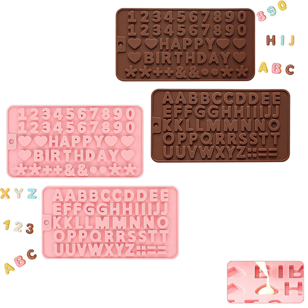 4 Piece Silicone Letter Number Chocolate Molds