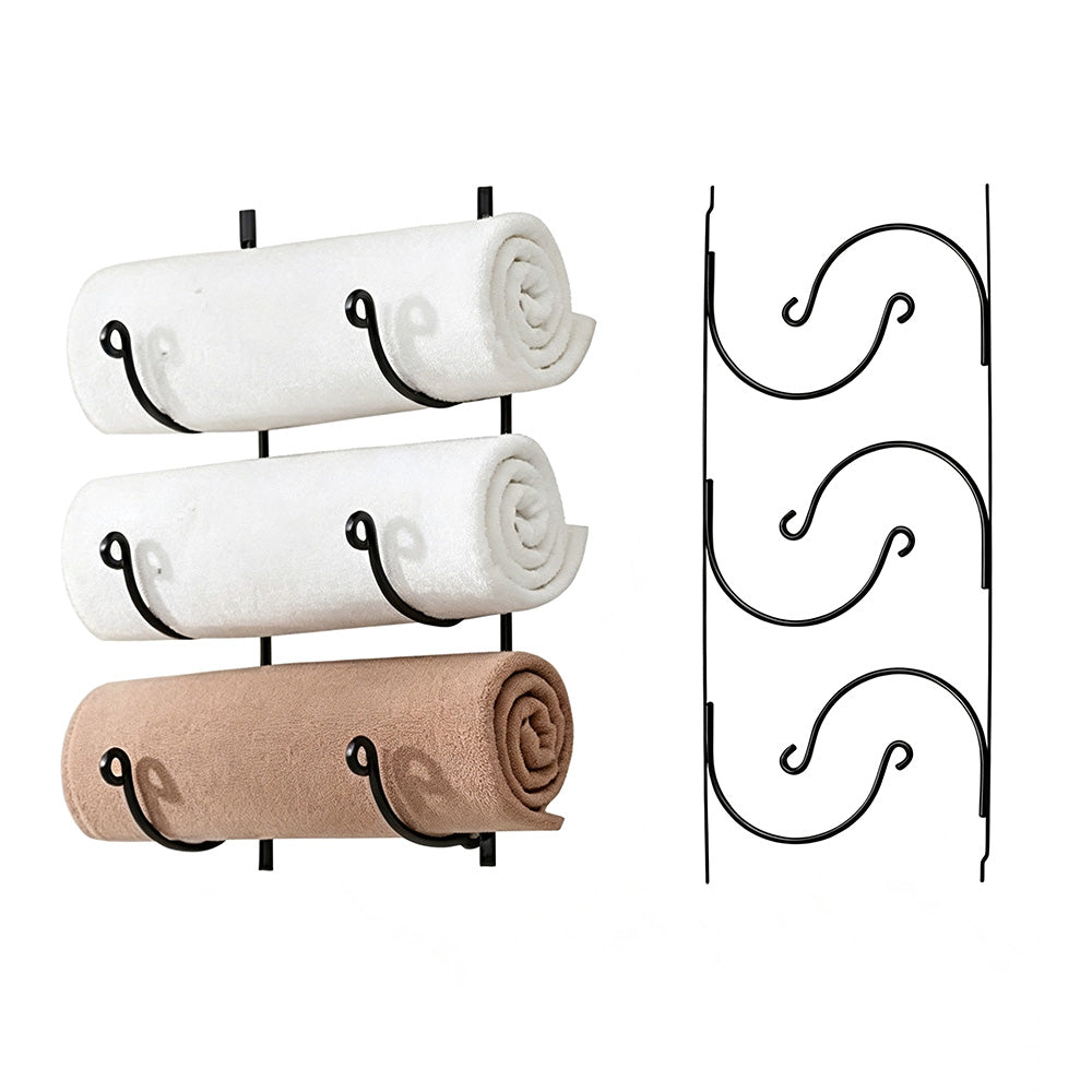 3-Tier Iron Wall-Mounted Bathroom Towel Rack - Black