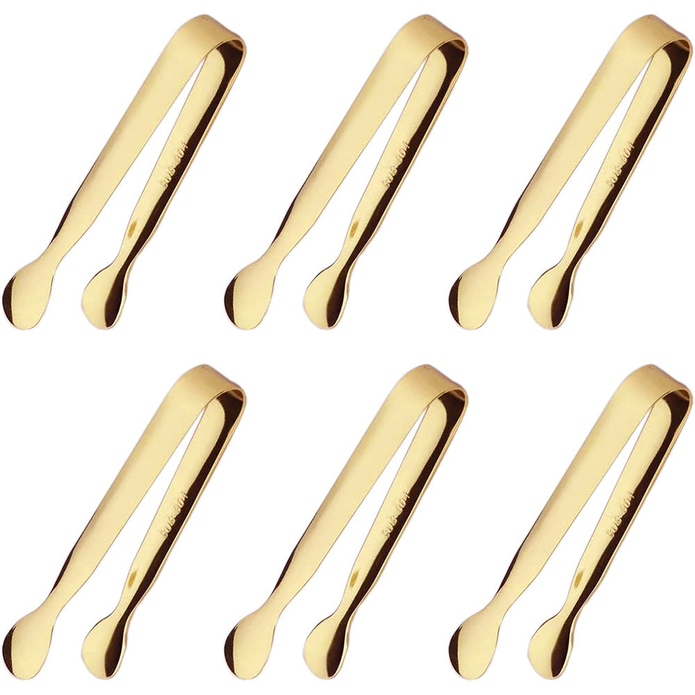 6PCS Ice Tongs Mini Sugar Tongs Stainless Steel Kitchen Utensils Set-Gold