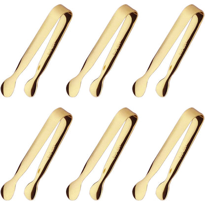 6PCS Ice Tongs Mini Sugar Tongs Stainless Steel Kitchen Utensils Set-Gold