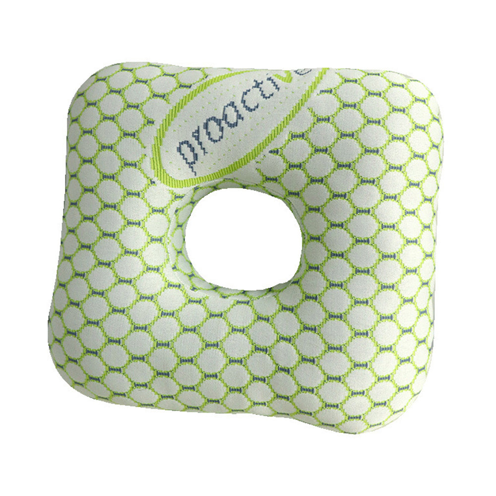 Square Ear Piercing Pillow for Side Sleepers with Central Ear Hole Green