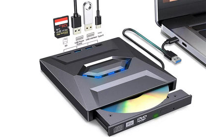 7 in 1 External CD DVD Drive USB3.0 Type-C Writer Burner Player for Laptop Windows