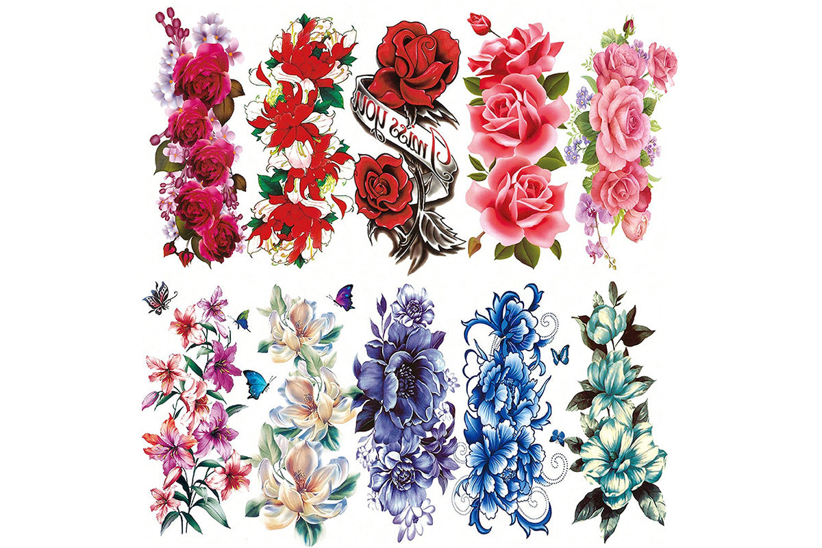 10Pcs Floral Waterproof Temporary Tattoo Stickers for Arms Body Art