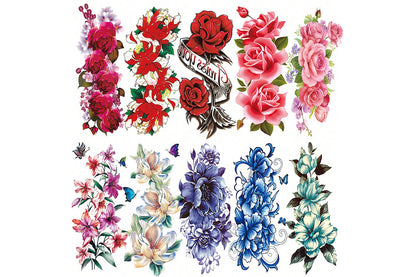 10Pcs Floral Waterproof Temporary Tattoo Stickers for Arms Body Art