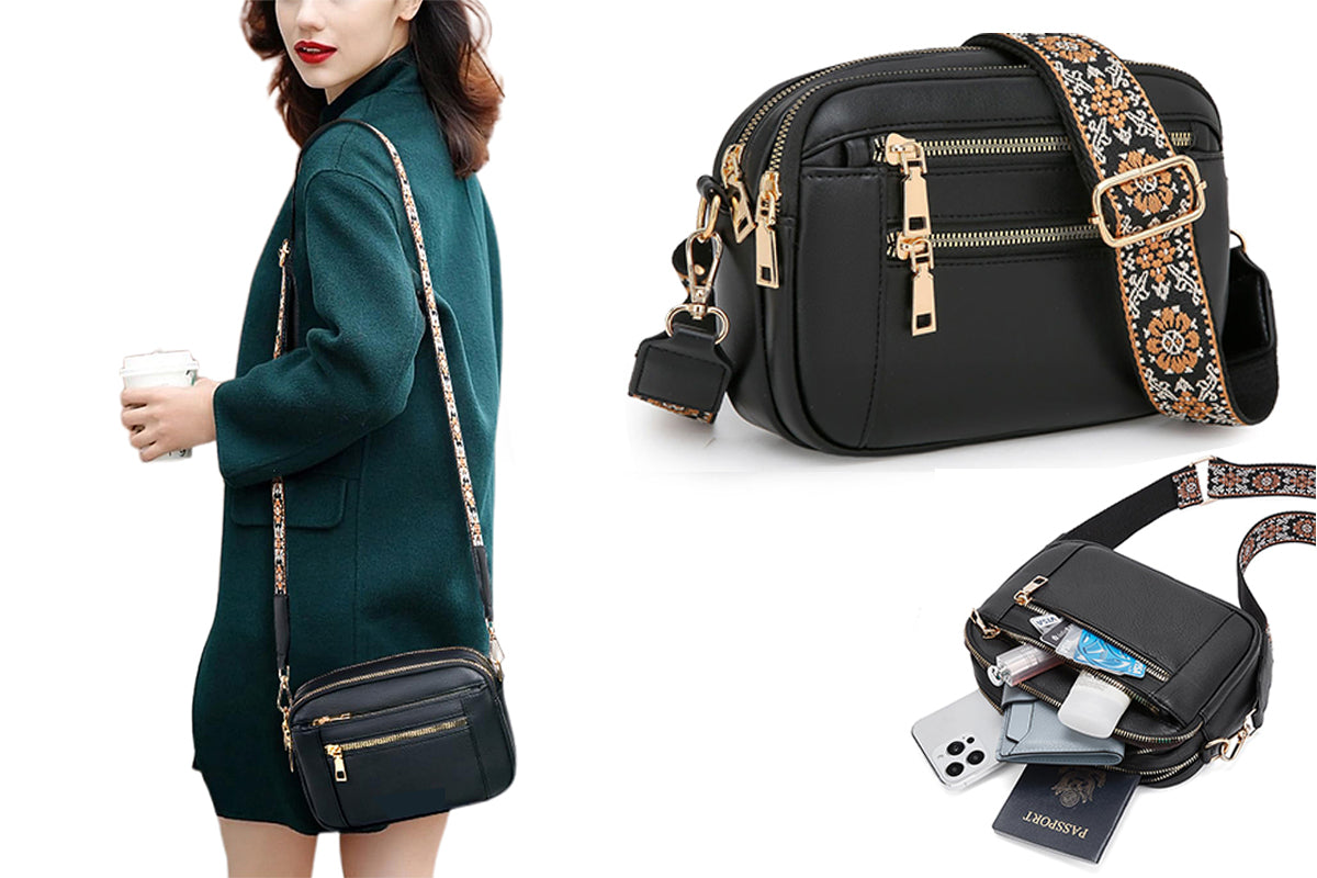 Crossbody Purse for Women Small Crossbody Bags Trendy Vegan PU Leather with Adjustable Shoulder Strap-Black