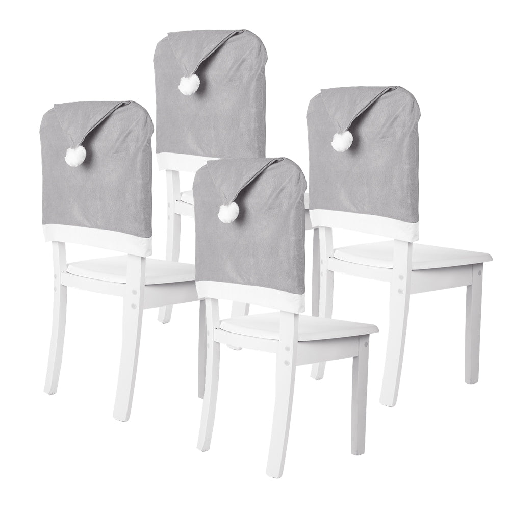 4Pcs Grey Santa Hat Chair Covers Non-Woven Christmas Decorations