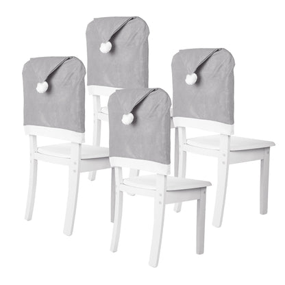 4Pcs Grey Santa Hat Chair Covers Non-Woven Christmas Decorations
