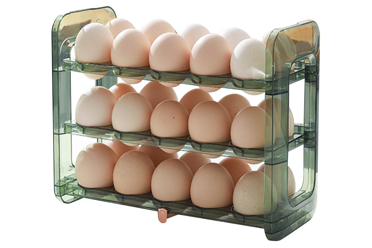 Egg Holder for Refrigerator 3-Layer Flip Fridge Egg Tray Container-Green