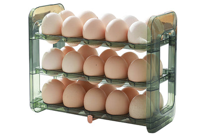 Egg Holder for Refrigerator 3-Layer Flip Fridge Egg Tray Container-Green