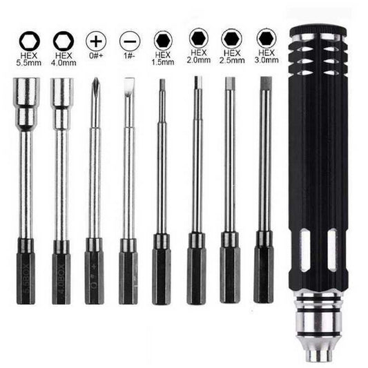 8-in-1 Hard Steel Tool Hex Nut Driver Set 1.5/2.0/2.5/3.0/0+ Flat/1-/4/5.5