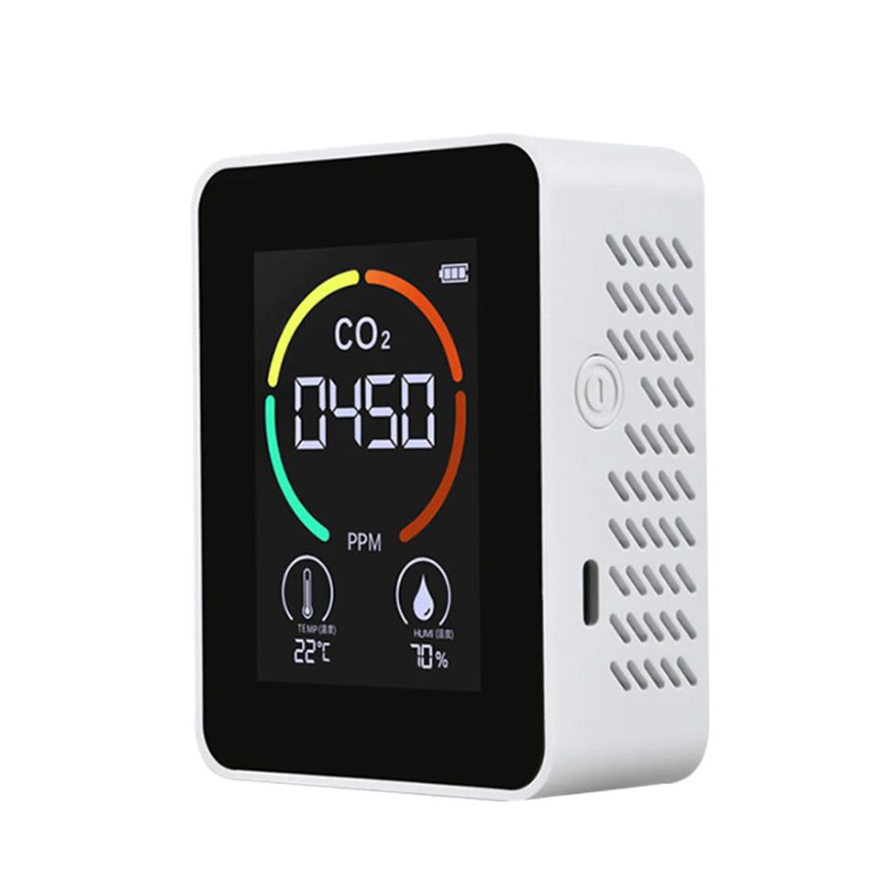 3-in-1 Air Quality Monitor CO2 Meter Temperature Humidity Carbon Dioxide Detector White