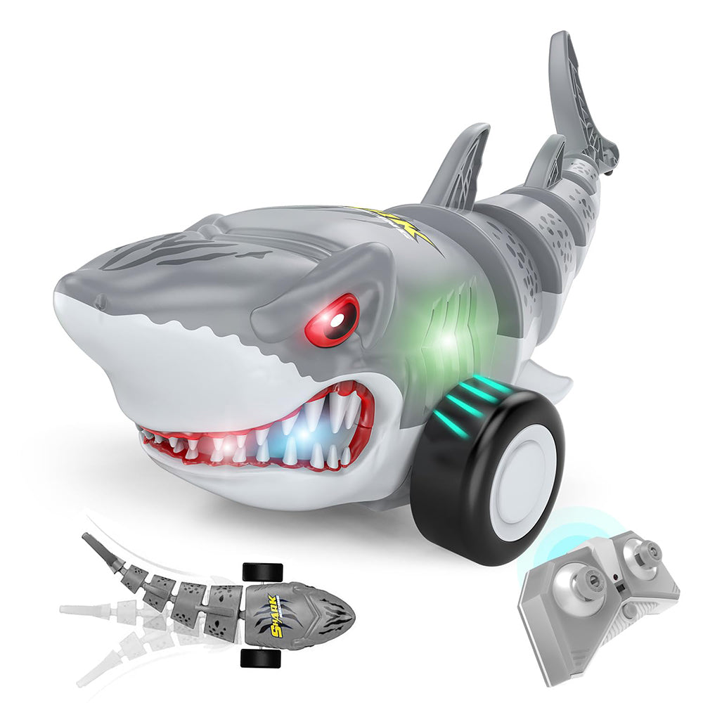 Shark Shaped Off Road RC Car with Colorful Lights and 360 Degree Spin - Grey