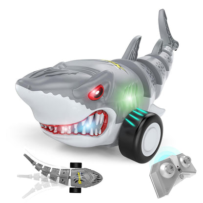 Shark Shaped Off Road RC Car with Colorful Lights and 360 Degree Spin - Grey