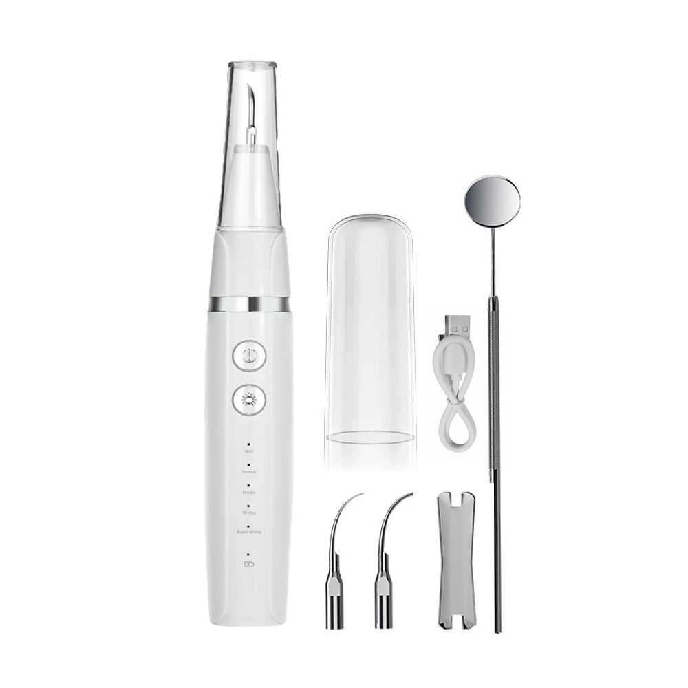 Electric Ultrasonic Plaque Remover Teeth Cleaning Kit Dental Calculus Remover LED Light -White