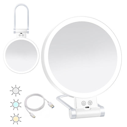 Double-Sided 1X/30X Magnifying Foldable Makeup Mirror with 3 Color Lights