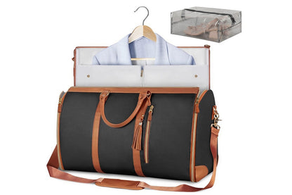 Water-Resistant Garment Duffle Bag Duffle Bag PU Leather Travel Bag -Black