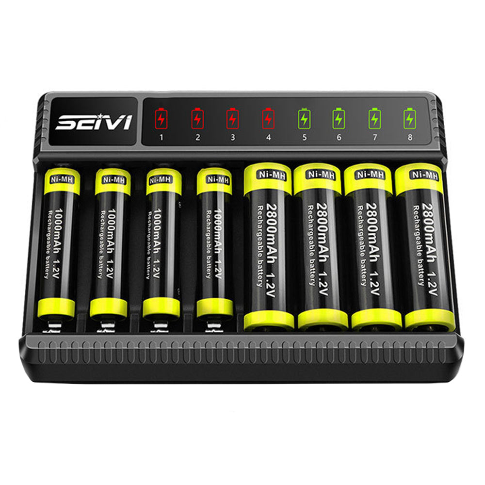 8-Slot Smart Battery Charger with LED Display for 1.2V AA/AAA NiMH Rechargeable Batteries