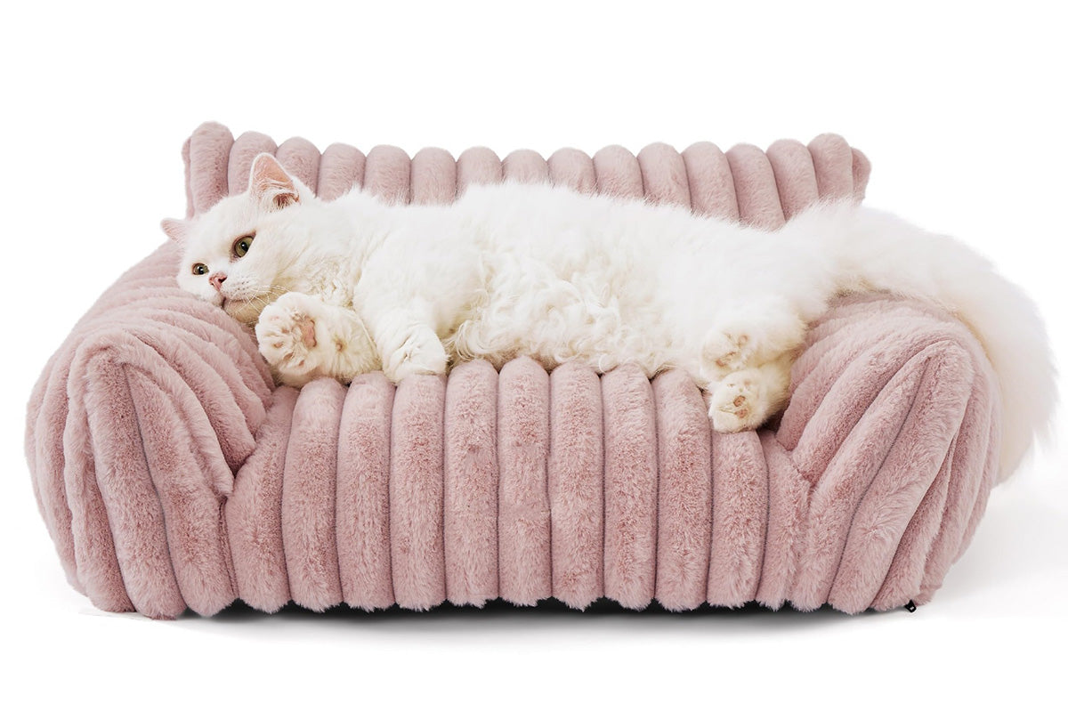 Cat Couch Bed Fluffy Pet Sofa with Removable Washable Cover Non-Slip Bottom -Pink