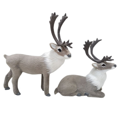 2Pcs Simulated Fur Reindeer Christmas Figurine Standing Reclining Decor