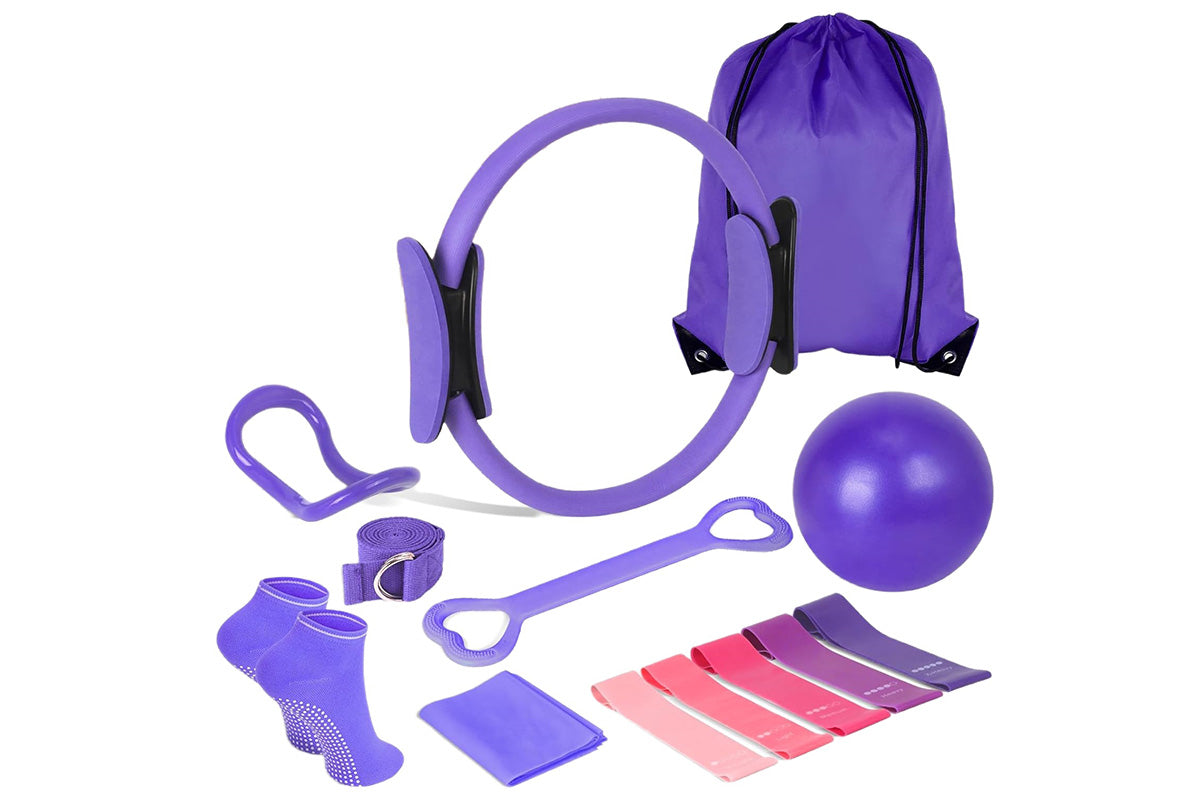 13PCS Home Pilates Kit With Yoga Ball Resistance Band Pilates Ring -Purple Color