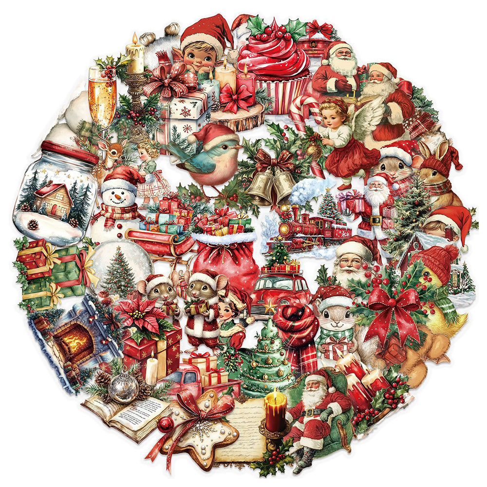 50 Pack Vintage Waterproof PET Christmas Stickers for DIY Crafts