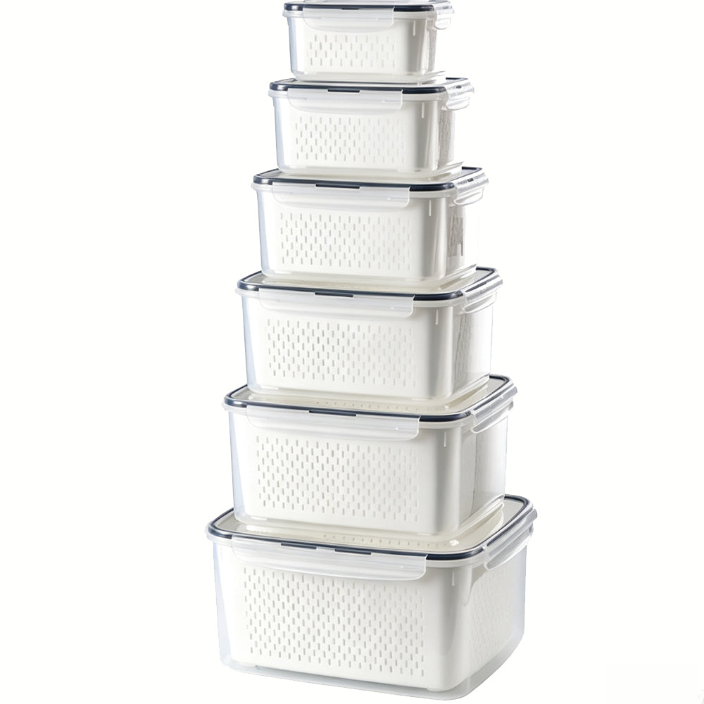 6Piece PP Produce Storage Containers with Drain Baskets
