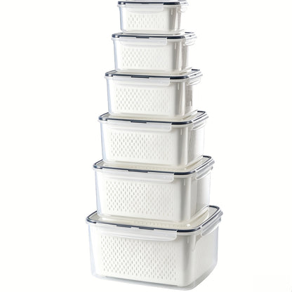 6Piece PP Produce Storage Containers with Drain Baskets