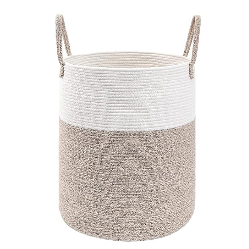Large Woven Laundry Basket Cotton Rope Hamper for Laundry Toys & Blankets-Brown