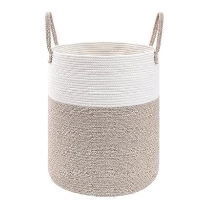 Large Woven Laundry Basket Cotton Rope Hamper for Laundry Toys & Blankets-Brown