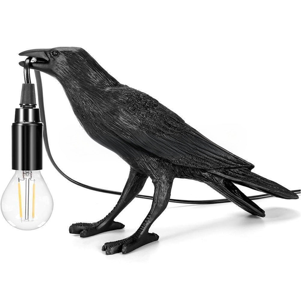 USB Crow Lamp Gothic Raven Light Halloween Decor for Bedroom or Bedside Table
