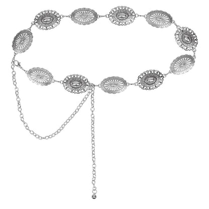 Western Concho Belt Women Vintage Metal Chain Belt for Dress Jeans-Silver