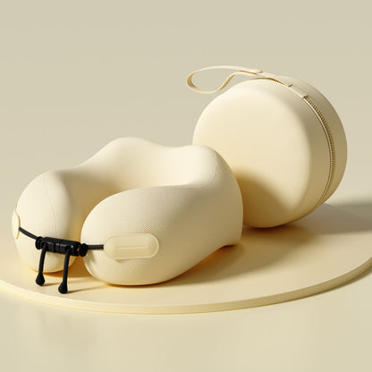 Memory Foam Travel Pillow Neck Support Pillow with Storage Case Beige