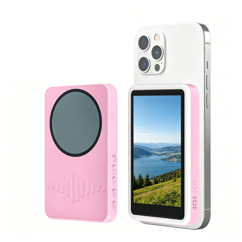 Wireless Selfie Monitor Screen for iPhone 4K 60fps Recording Back Camera-Pink