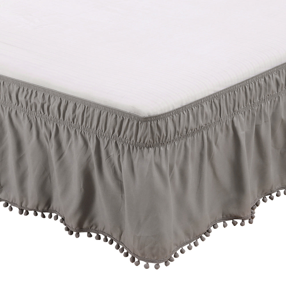 Pompom Fringe Bed Skirt Ruffle Valance Bed Wrap Valance Gray