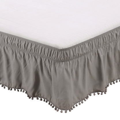 Pompom Fringe Bed Skirt Ruffle Valance Bed Wrap Valance Gray
