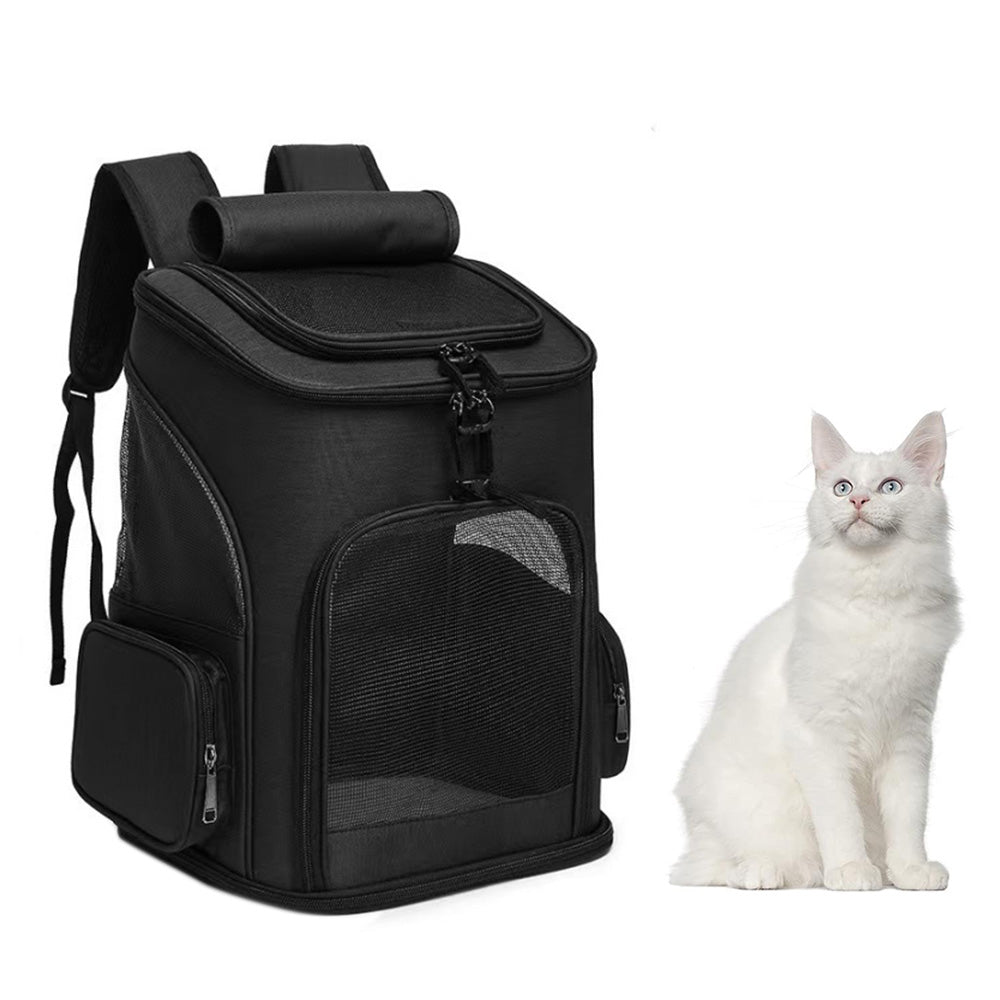 Expandable Cat Backpack Carrier Breathable Large Comfort Space for Small Pet Black