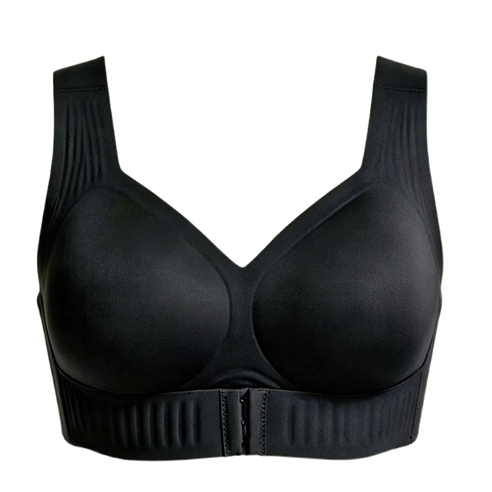 Wireless Front Closure Seamless Full Coverage Cross Back Bra - Black